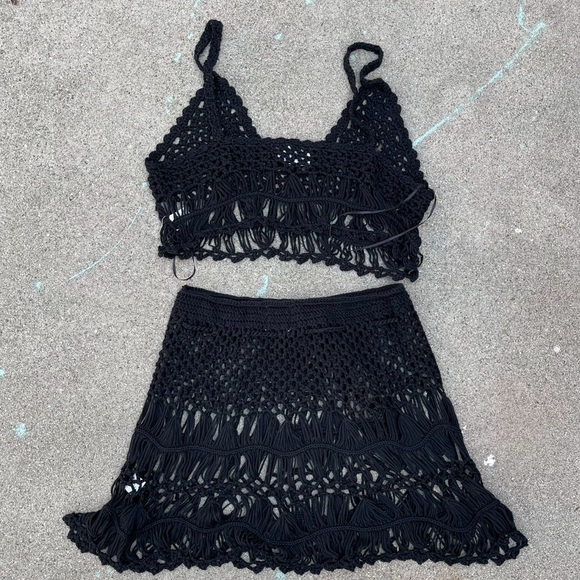 Crochet Tank & Skirt Swim coverup M/L beachy boho coastal preloved new condition - Picture 2 of 6